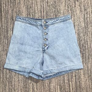 Every Womens Size 14 Button Fly Denim Shorts Blue Organic Cotton Cuffed Hem NWT‎